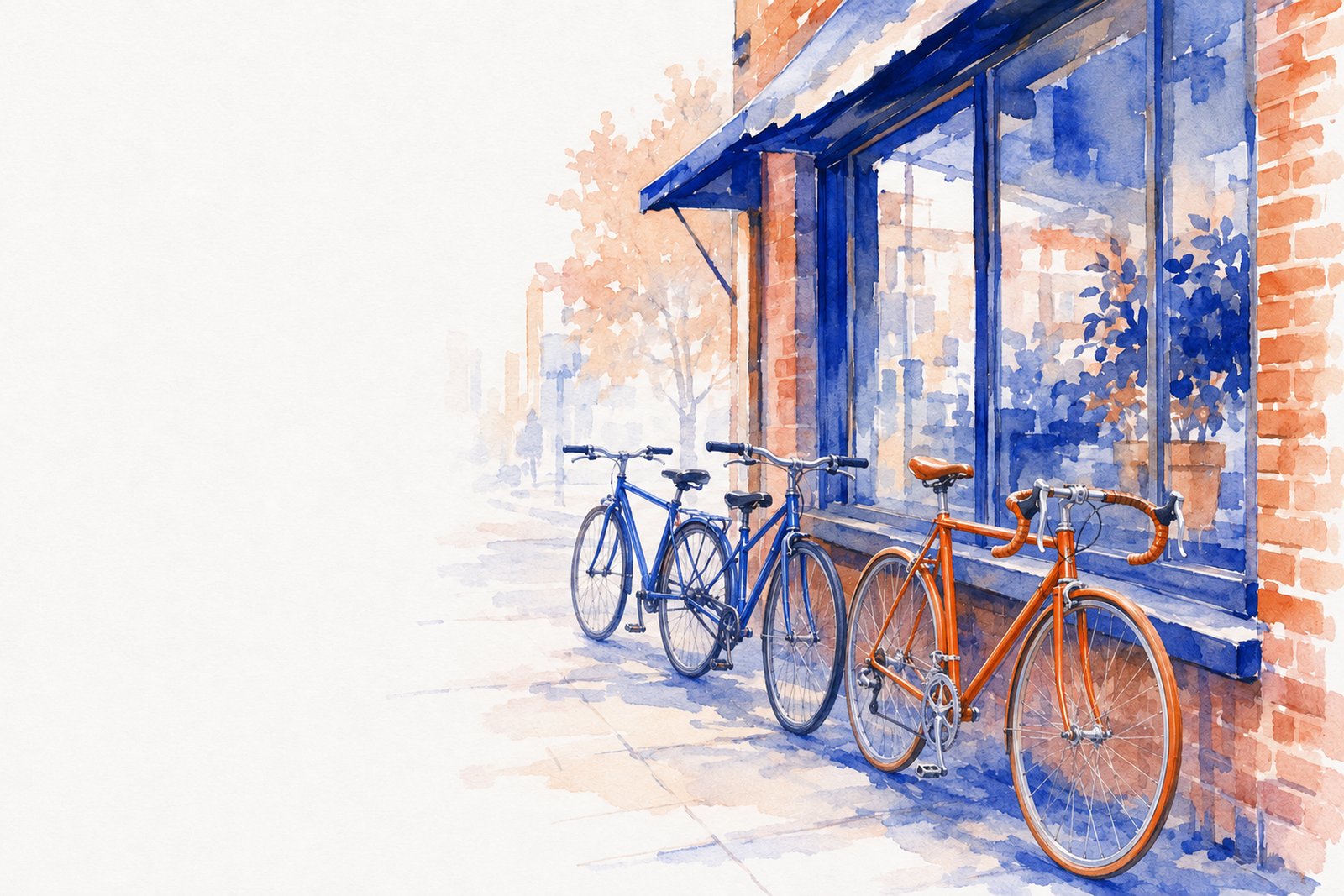 A row of bicycles parked outside the Cycle Analysis storefront.